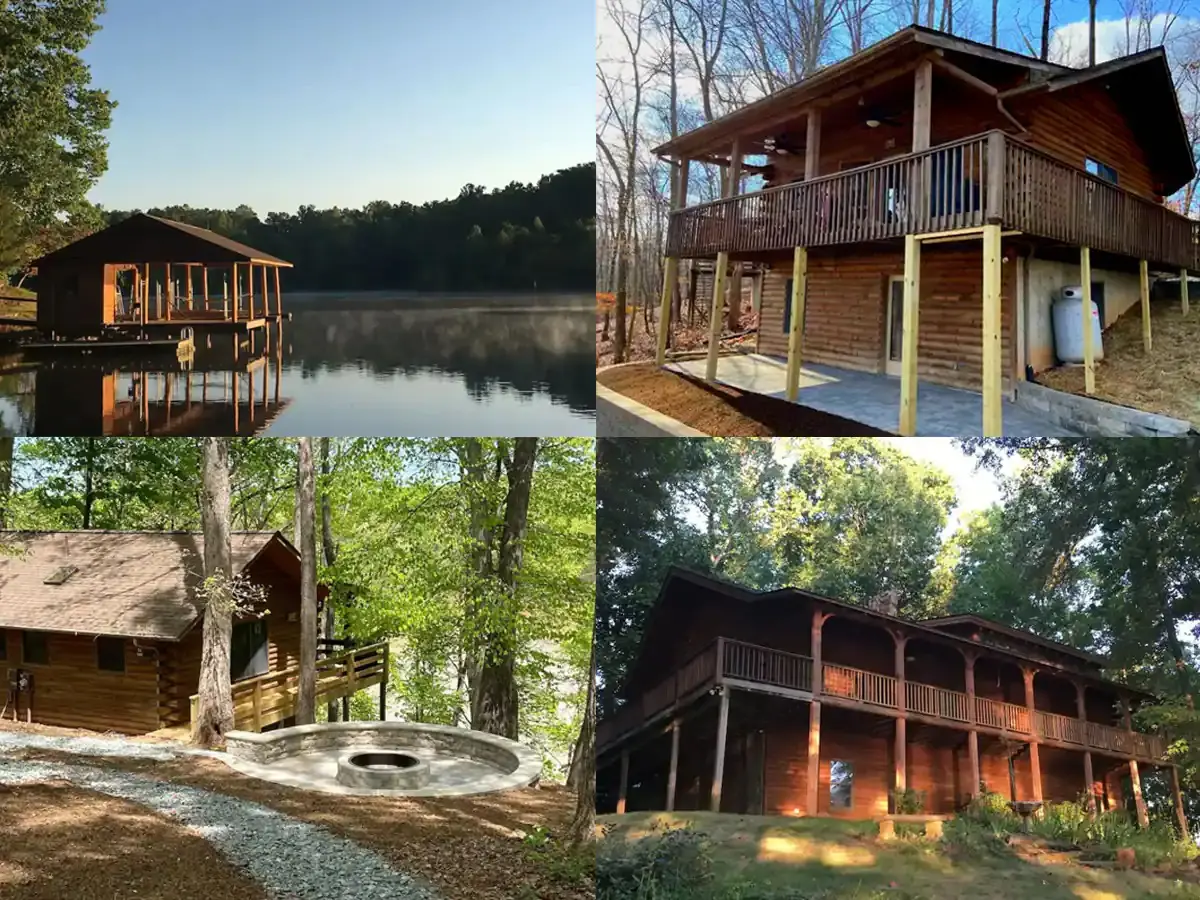 A collage of different cabin properties